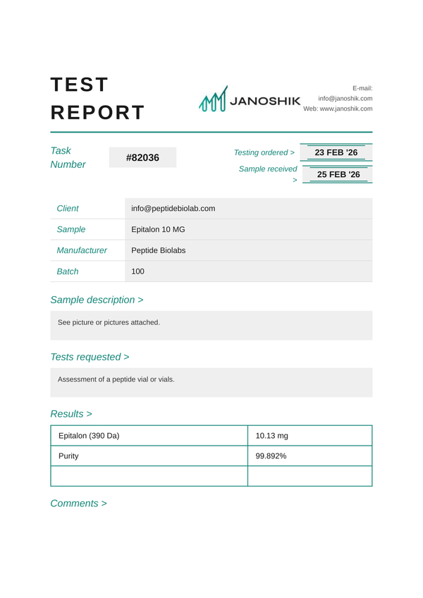 Certificate of Analysis - Epitalon - Peptides BioLab