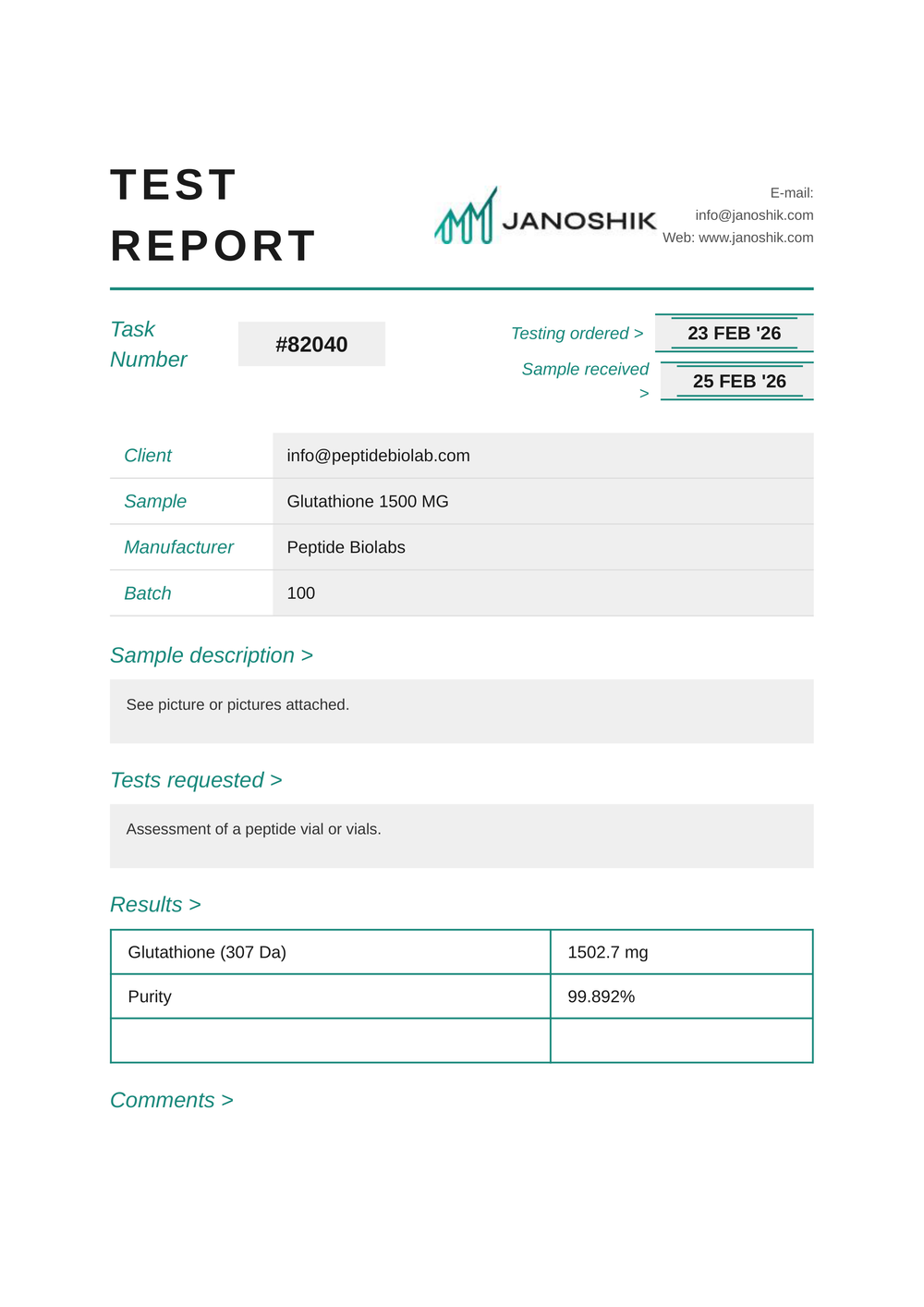 Glutathione 1500mg Antioxidant - Research Grade | Peptides BioLab