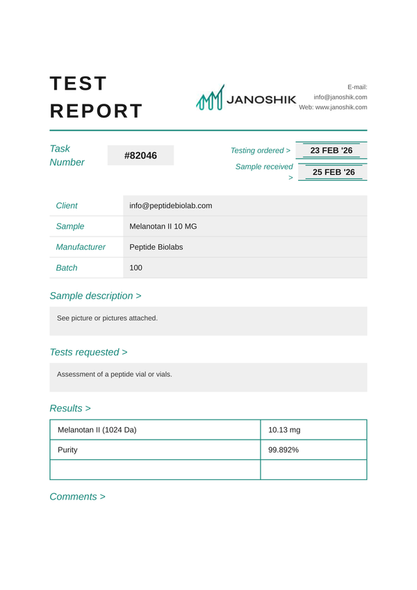 Certificate of Analysis - Melanotan II - Peptides BioLab