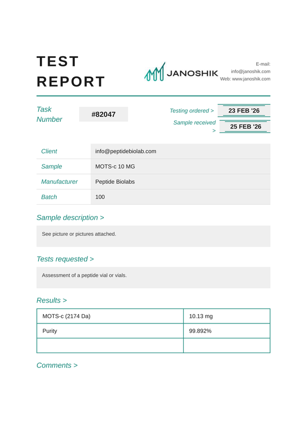 Certificate of Analysis - MOTS-C - Peptides BioLab
